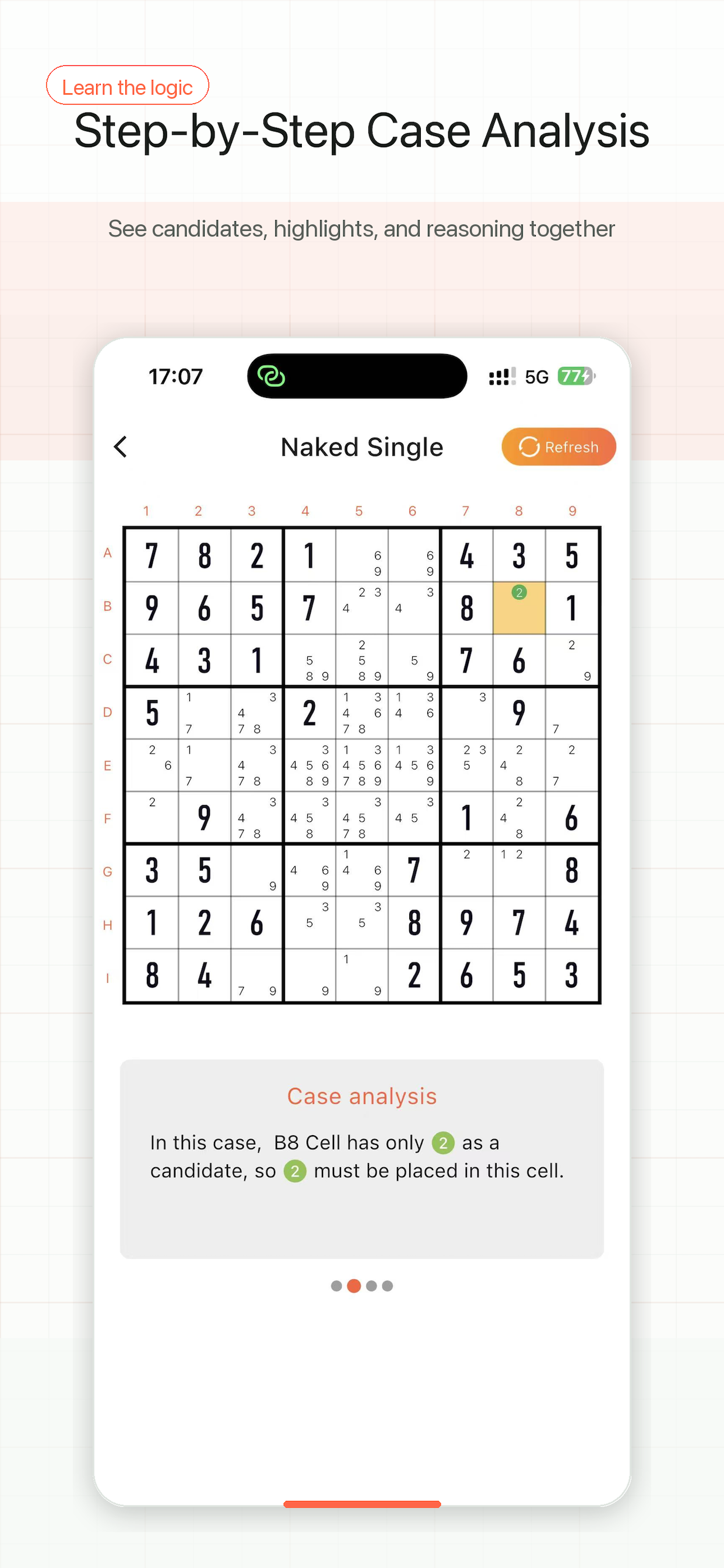 Step-by-step case analysis in Sudoku Tutor